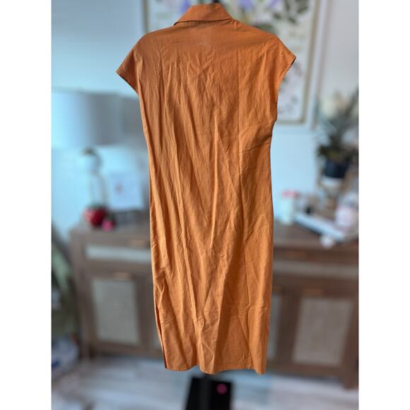 Grae Cove Blair Linen Button-Front Cap Sleeve Maxi Dress Orange Womens Sze Small - Picture 3 of 11